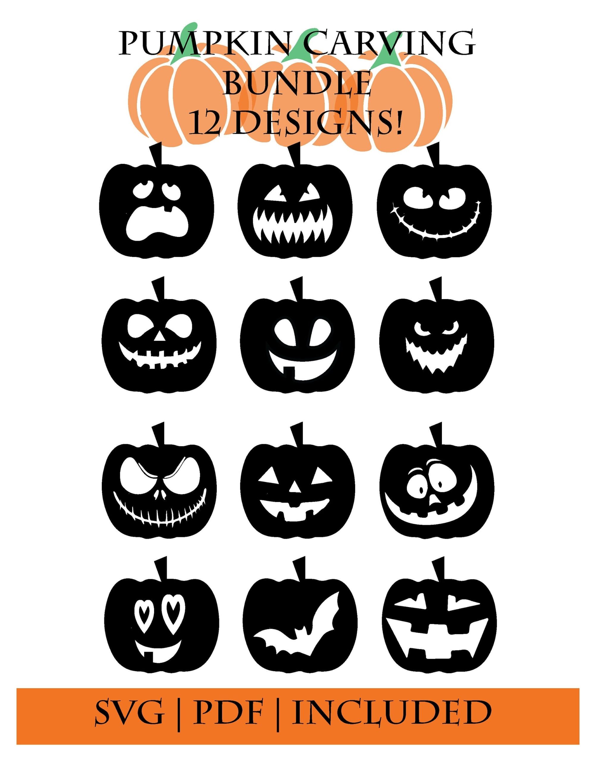 12 Pumpkin Carving Stencils Downloadable Printable With PDF PNG SVG Etsy