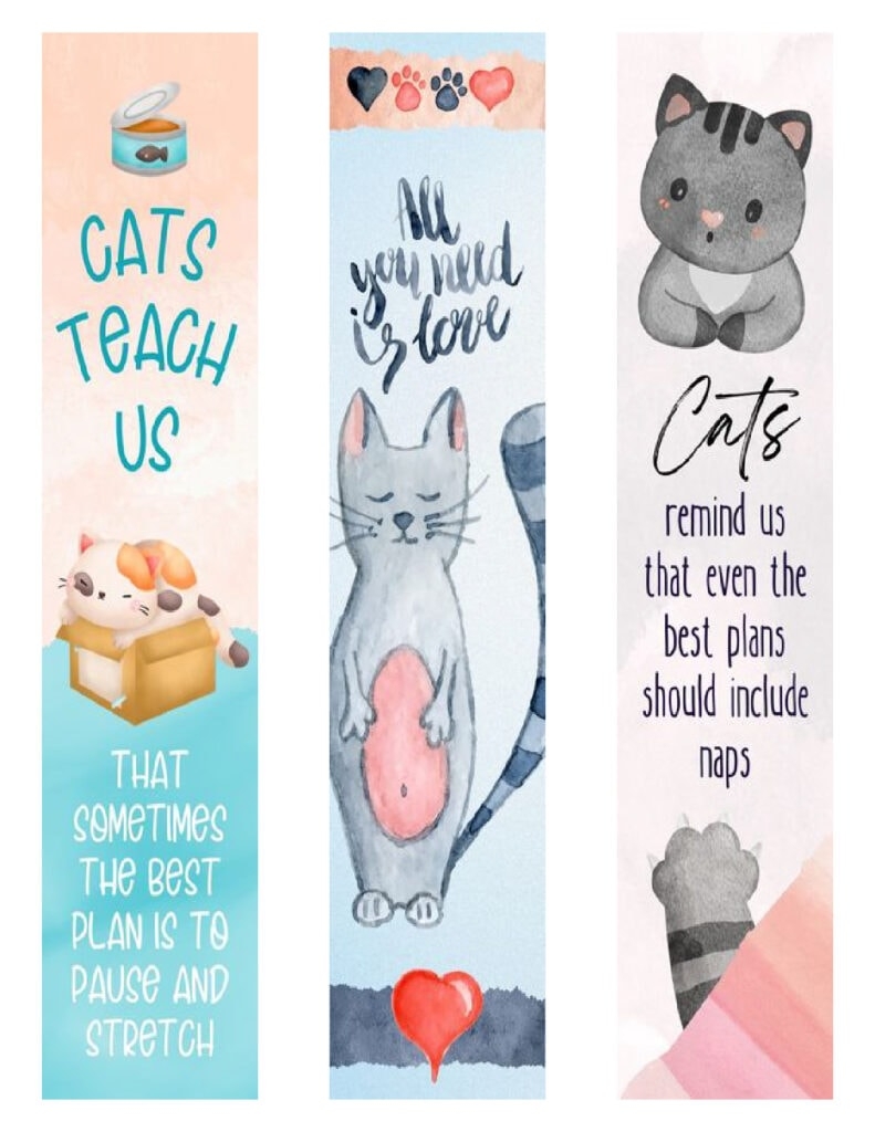 15 Curious Cats Bookmarks Free Printable