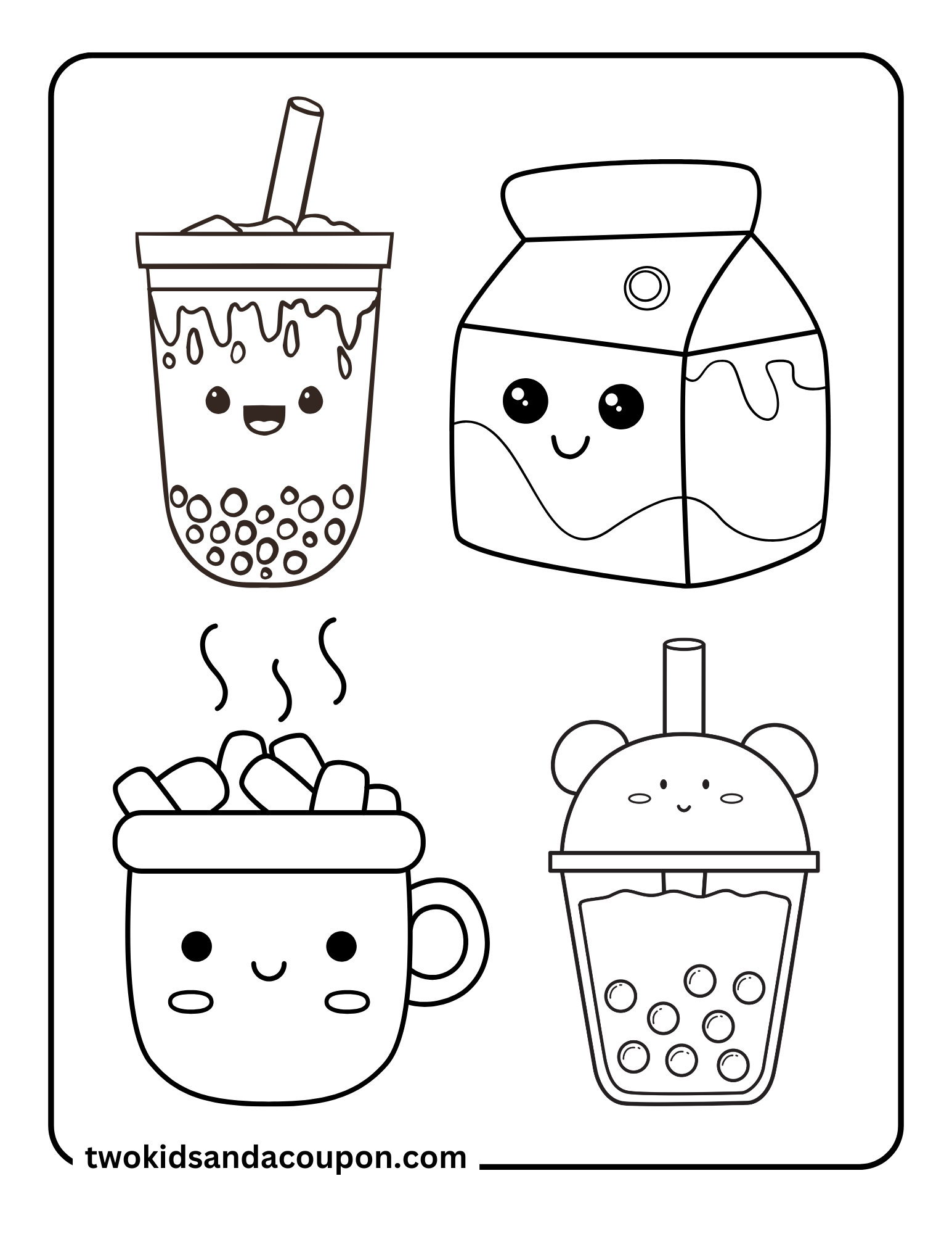 4 Printable Cute Kawaii Drink Coloring Pages 4 Printable Cute Kawaii Drink Coloring Pages