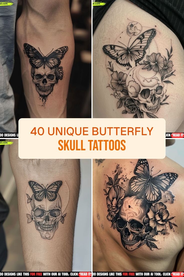 40 Unique Butterfly Skull Tattoos 40 Unique Butterfly Skull Tattoos