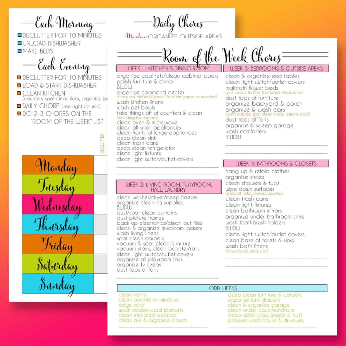 house cleaning schedule printable