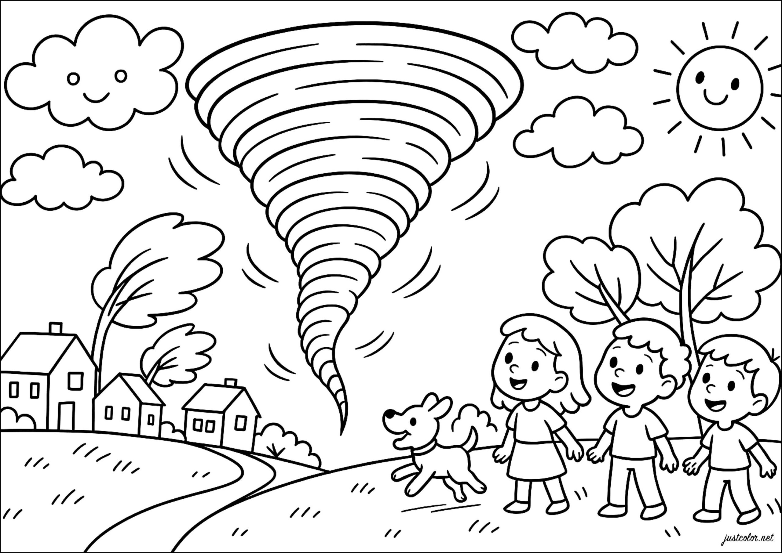 Adventure Under A Swirling Sky Tornado Coloring Pages