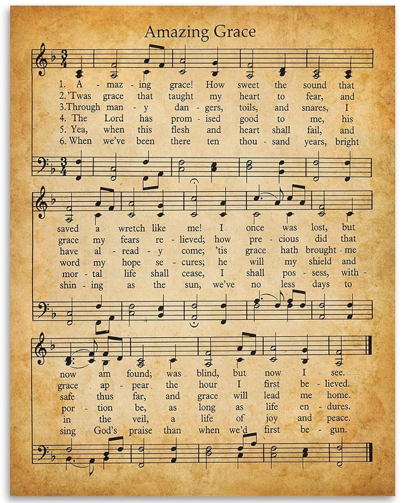 Amazing Grace Music And Lyrics Print Great For Home And Room Decor Antique Music Sheet Poster Inspirational Christian Hymn Gift Choose Unframed Worksheets Library