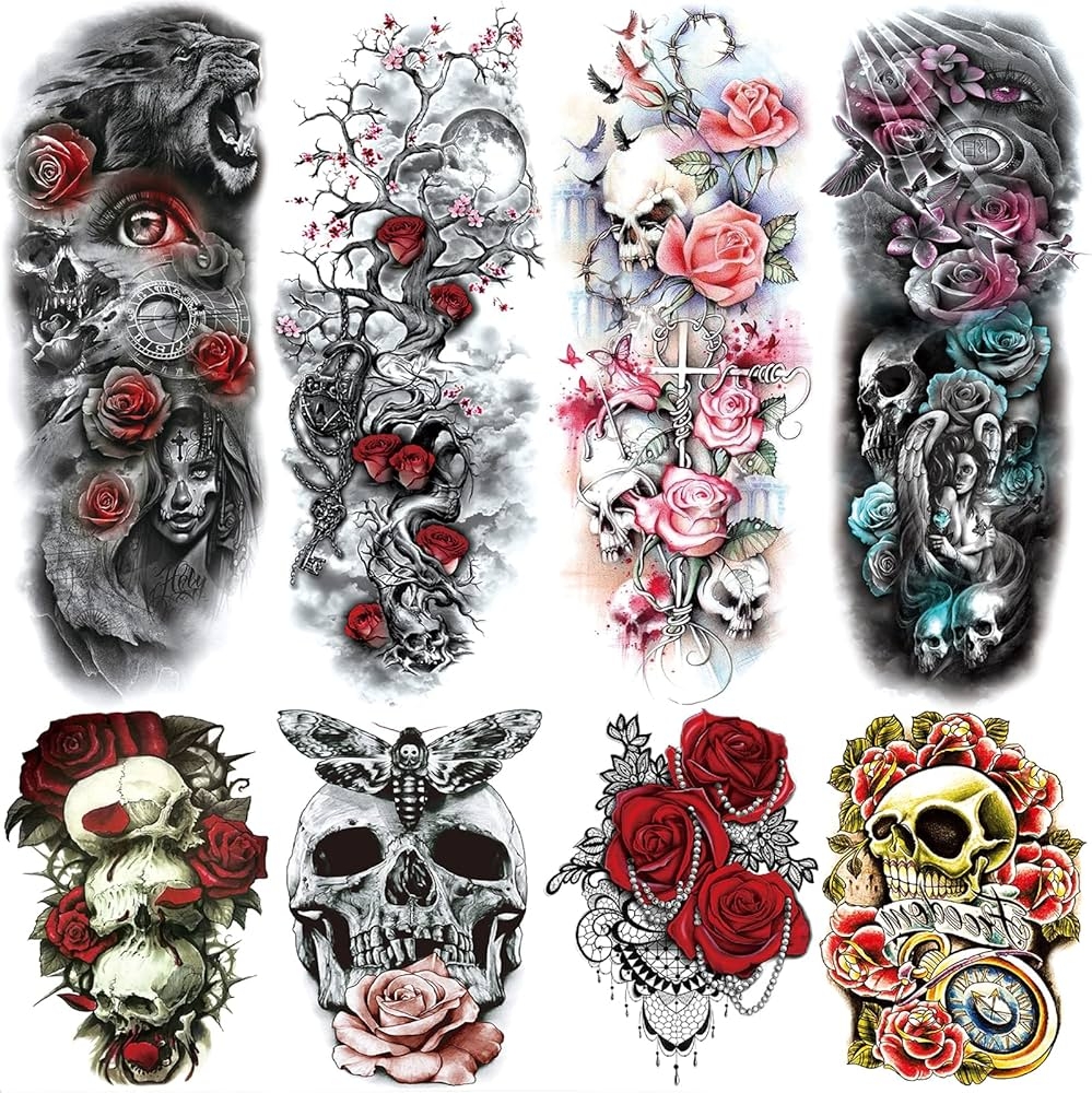 Amazon Rose Skull Temporary Tattoo Sleeve For Women Leg 4 Sheet Full Arm Realistic Color Flower Skull Fake Sleeve Tattoo Adult Girl And 4 Sheet Large Floral Skeleton Half Temp Tatoo Sticker Thigh Amazon Rose Skull Temporary Tattoo Sleeve For Women Leg 4 Sheet Full Arm Realistic Color Flower Skull Fake Sleeve Tattoo Adult Girl And 4 Sheet Large Floral Skeleton Half Temp Tatoo Sticker Thigh