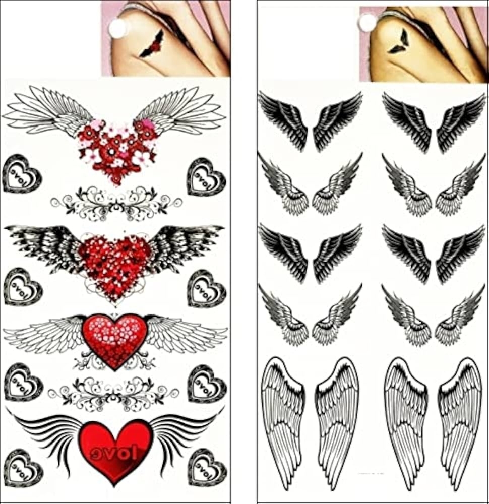Amazon Set 2 Sheets Red Heart Wings Angel Tattoo Temporary Tattoos For Men Women Design Decorations Body Neck Chest Shoulder Legs Arm Back Patterned Pretty Angel Cartoon 3D Tattoo Fake Amazon Set 2 Sheets Red Heart Wings Angel Tattoo Temporary Tattoos For Men Women Design Decorations Body Neck Chest Shoulder Legs Arm Back Patterned Pretty Angel Cartoon 3D Tattoo Fake