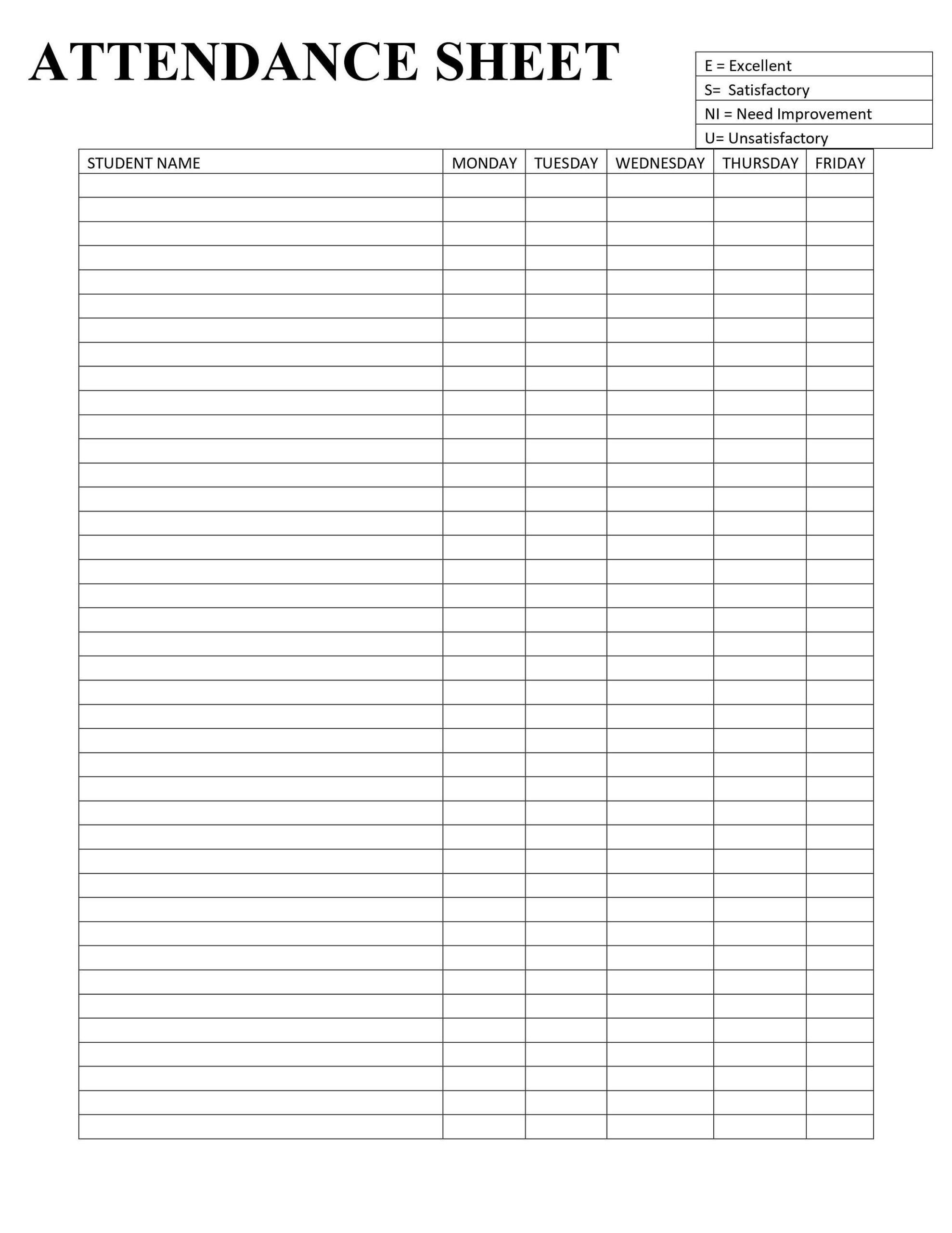 Attendance Sheet Printable Form Digital File Instant Download Editable Etsy
