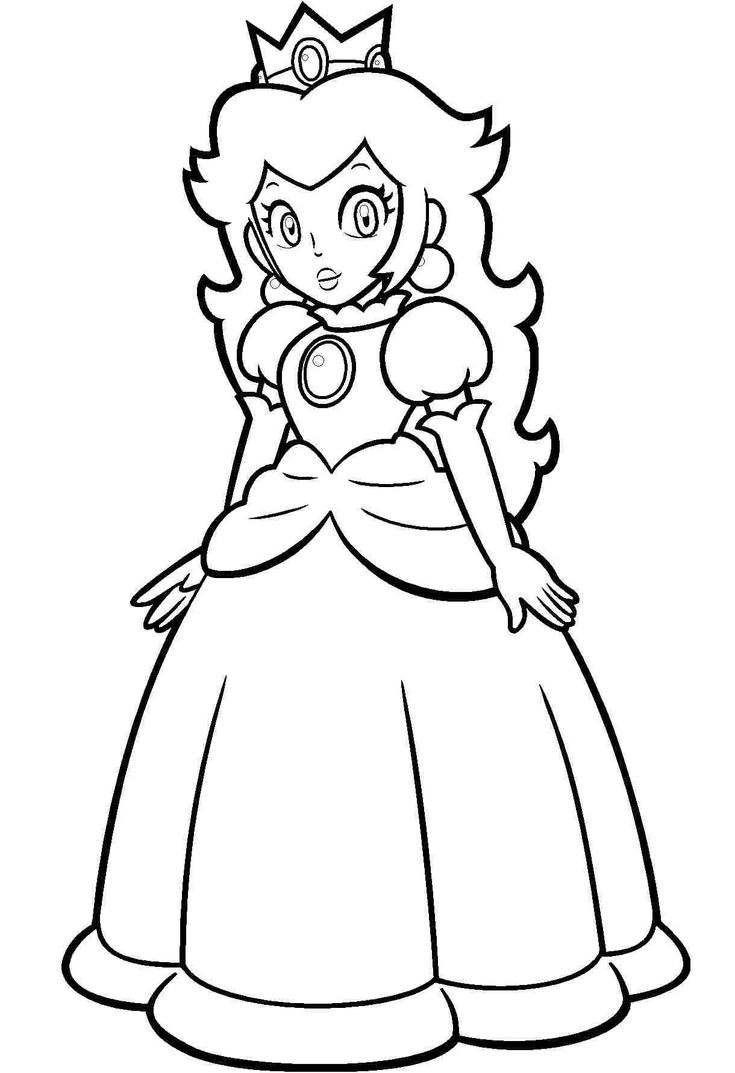 Beautiful Princess Peach From Super Mario Games Coloring Page Free Printable