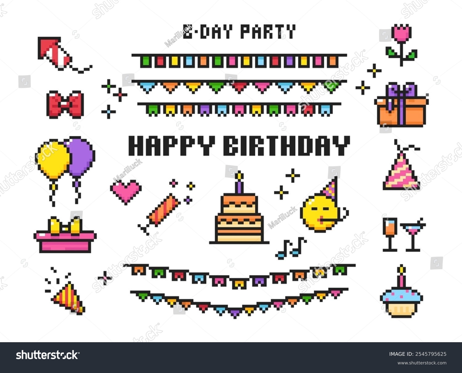 Birthday 8 Bit Icons Collection Pixel Stock Vector Royalty Free 2545795625 Shutterstock