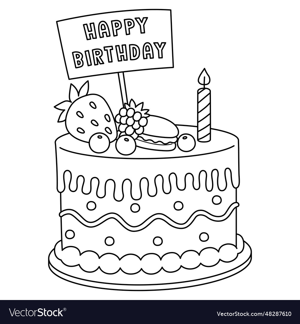 Birthday Cake Isolated Coloring Page For Kids Royalty Free Vector VectorStock