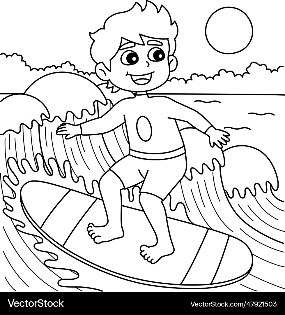 Boy Surfing On Waves Coloring Page Royalty Free Vector VectorStock