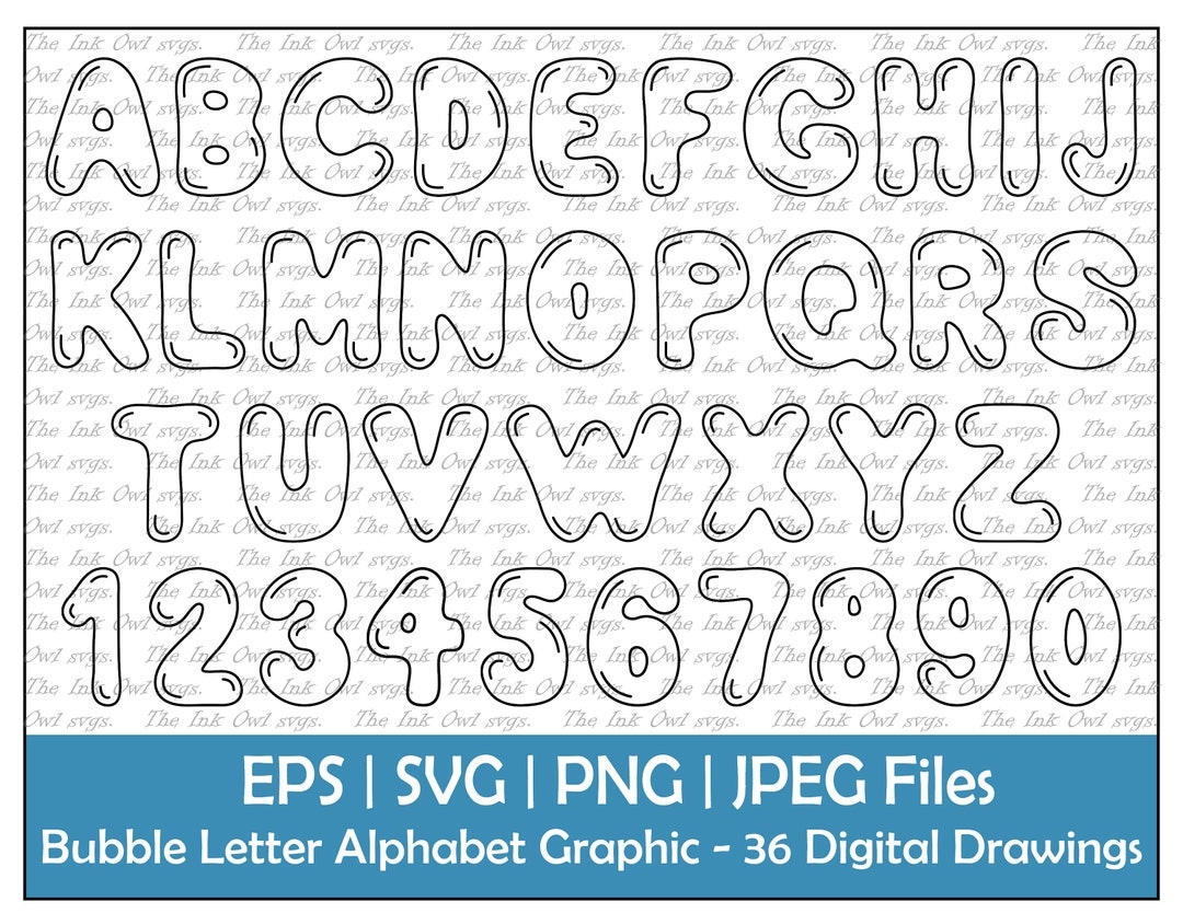 Bubble Letter Alphabet And Numbers Vector Clipart Outline Text Graphics ABC 123 Logos Banners PNG JPG Svg Eps Etsy