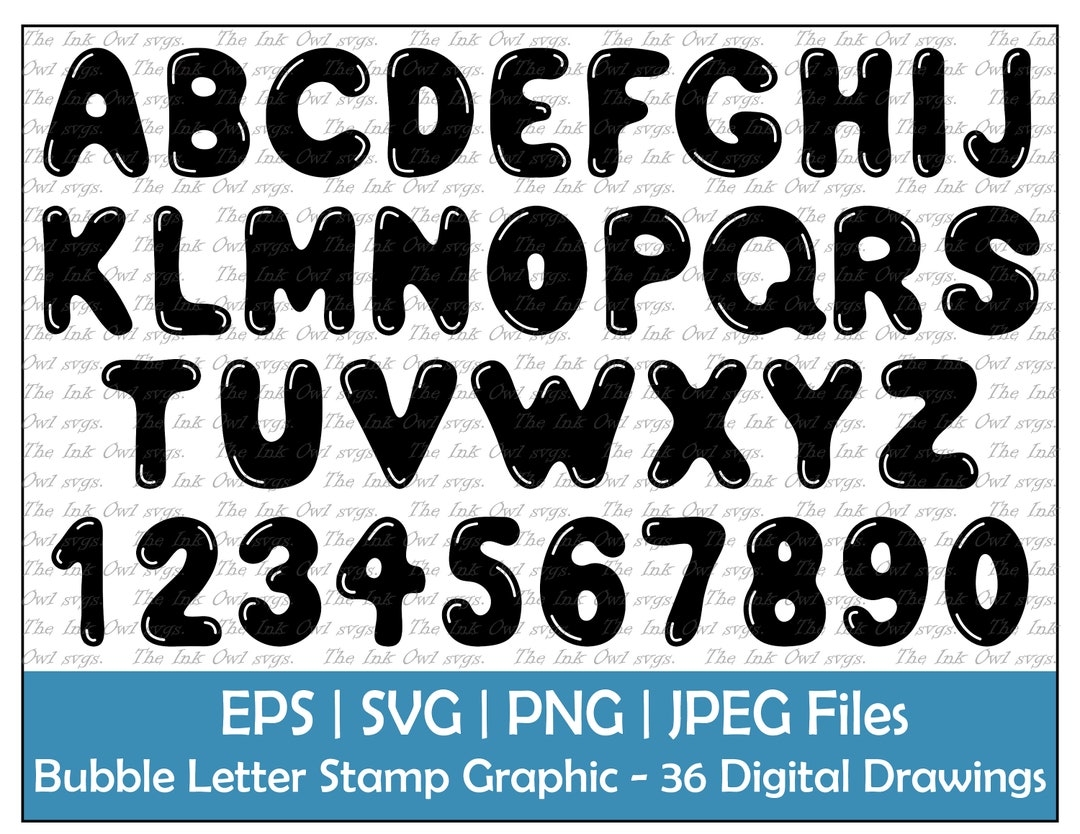 Bubble Letters Large Block Letters Bubble Letter Alphabet And Numbers Vector Clipart Stamp Text