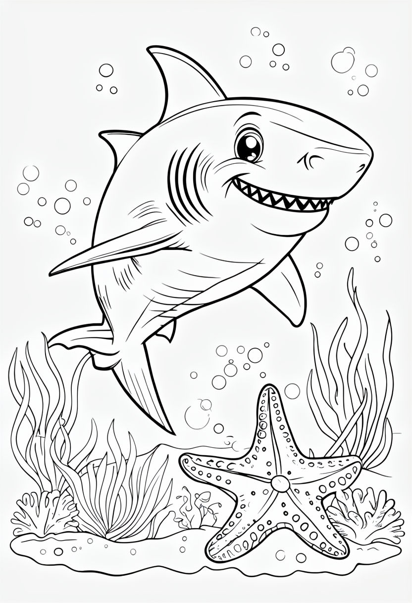 Cheerful Cartoon Shark Coloring Page For Fun Underwater Adventure Coloring Book Pages Playground