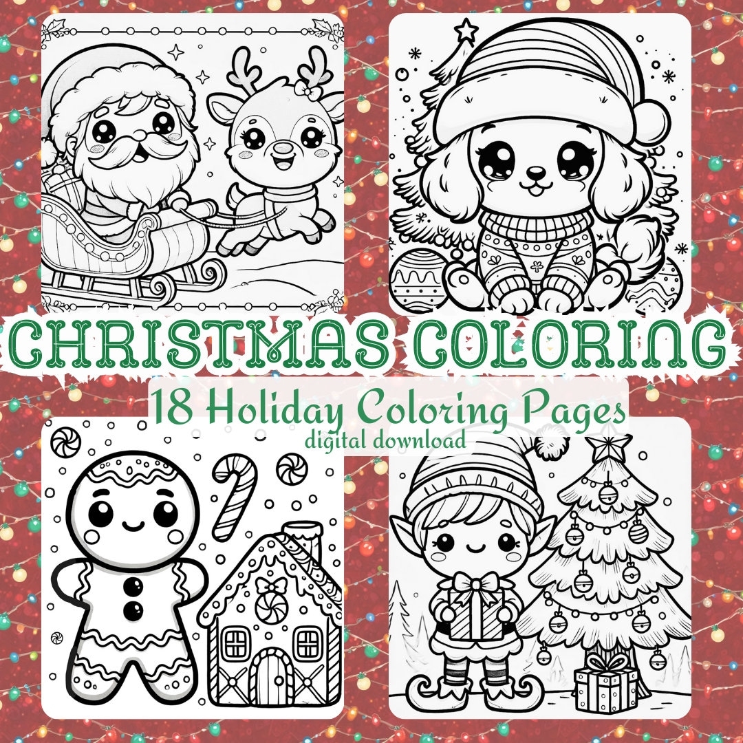 Christmas Coloring Pages For Kids 18 Holiday Designs digital Download Etsy