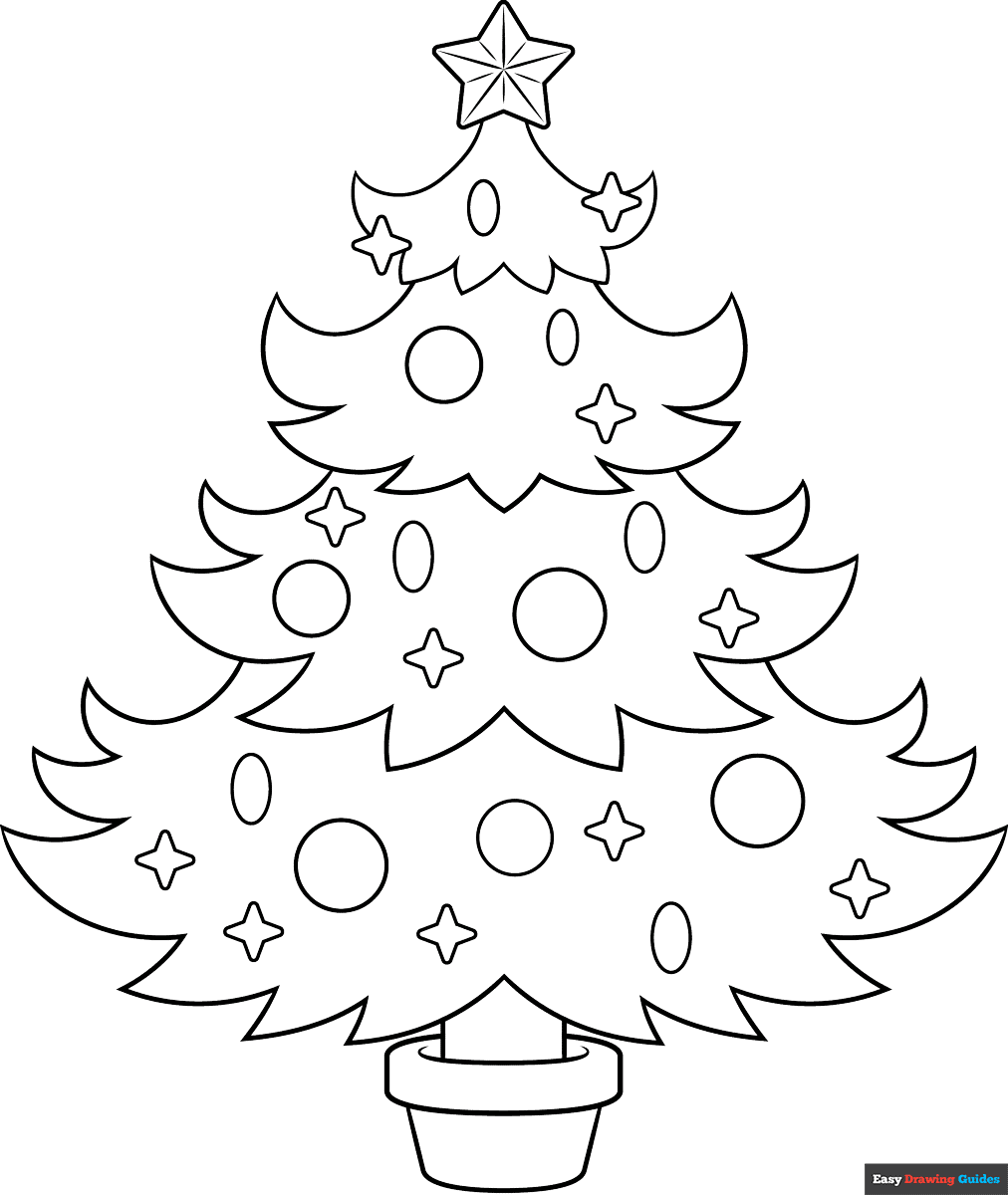Christmas Tree Outline Coloring Page Easy Drawing Guides