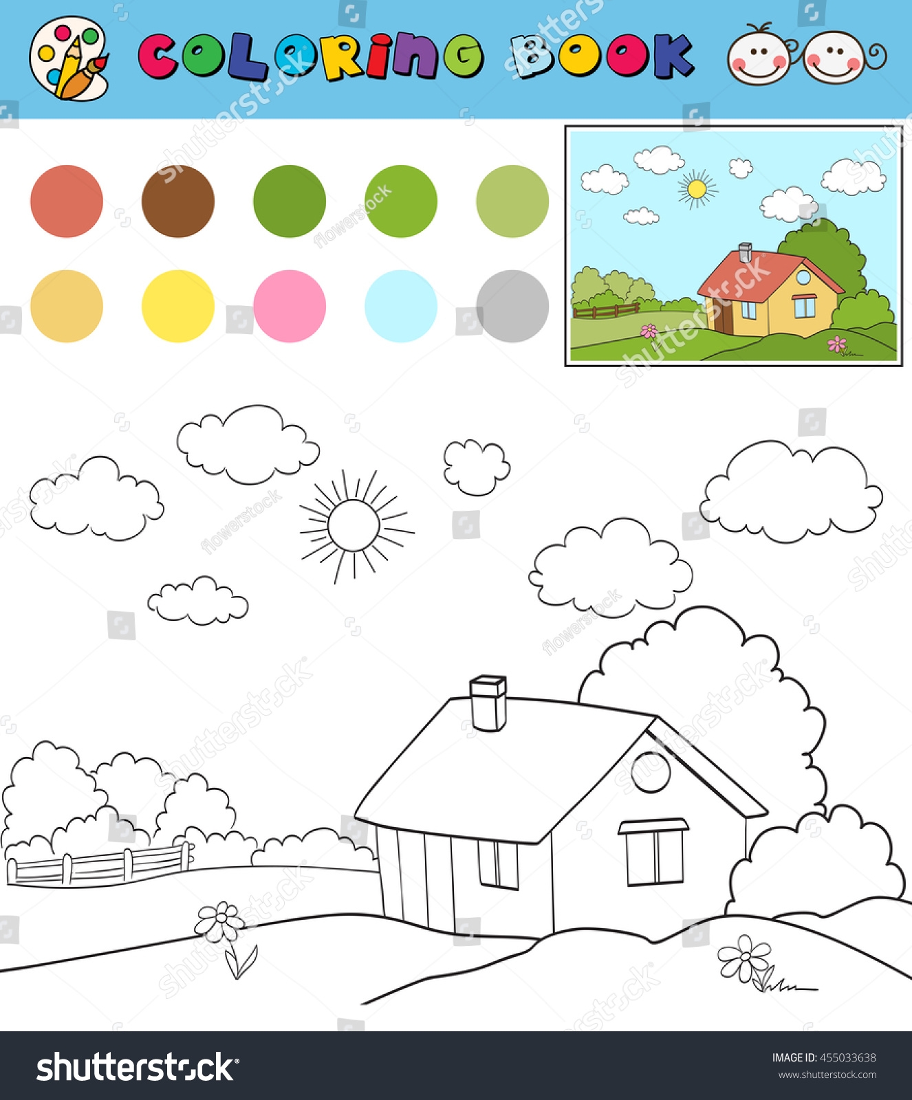 Coloring Book Page Template House On Stock Vector Royalty Free 455033638 Shutterstock Coloring Book Page Template House On Stock Vector Royalty Free 455033638 Shutterstock