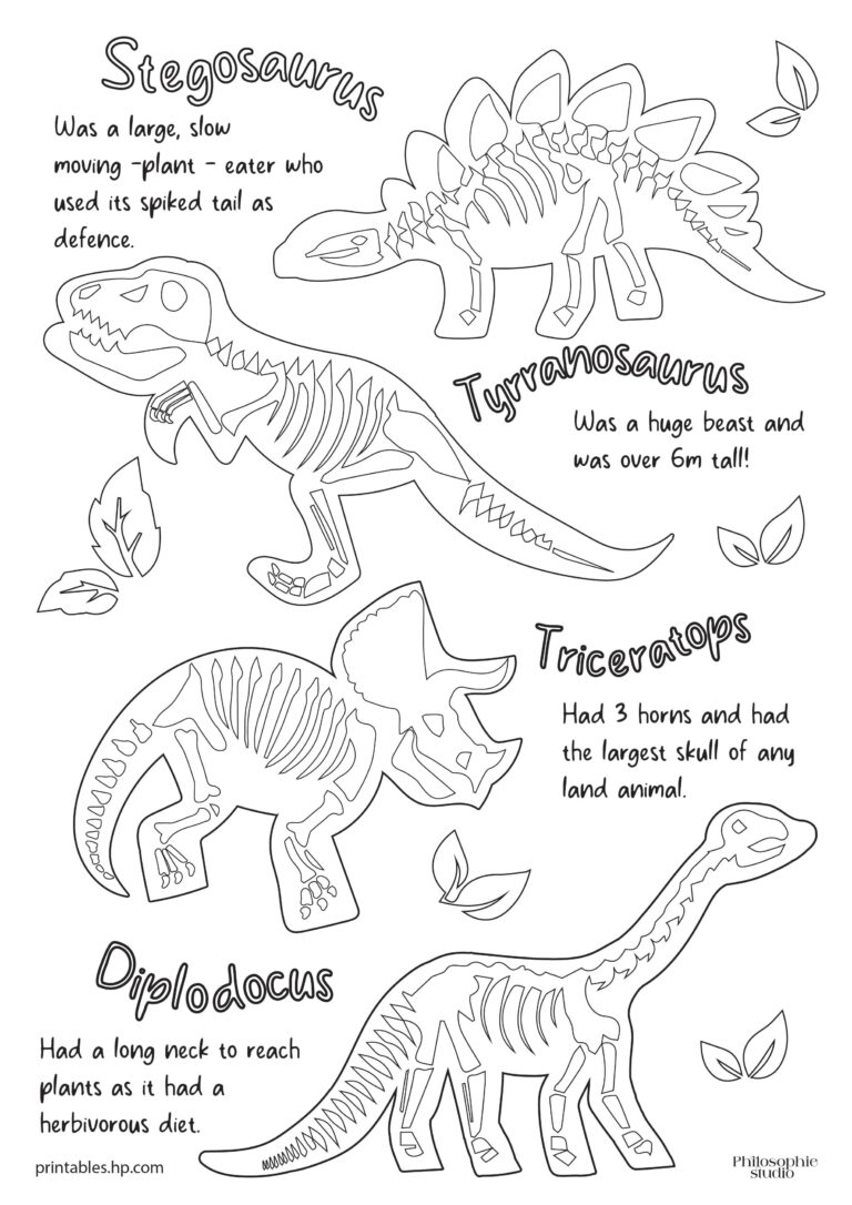 Coloring For Kids Dino Bones Printables Free Coloring Pages Learning Worksheets HP Official Site