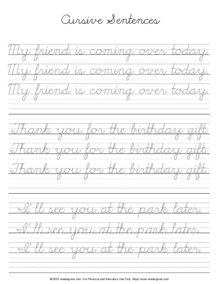 Cursive Writing Practice Sheets PDF ReadingVine