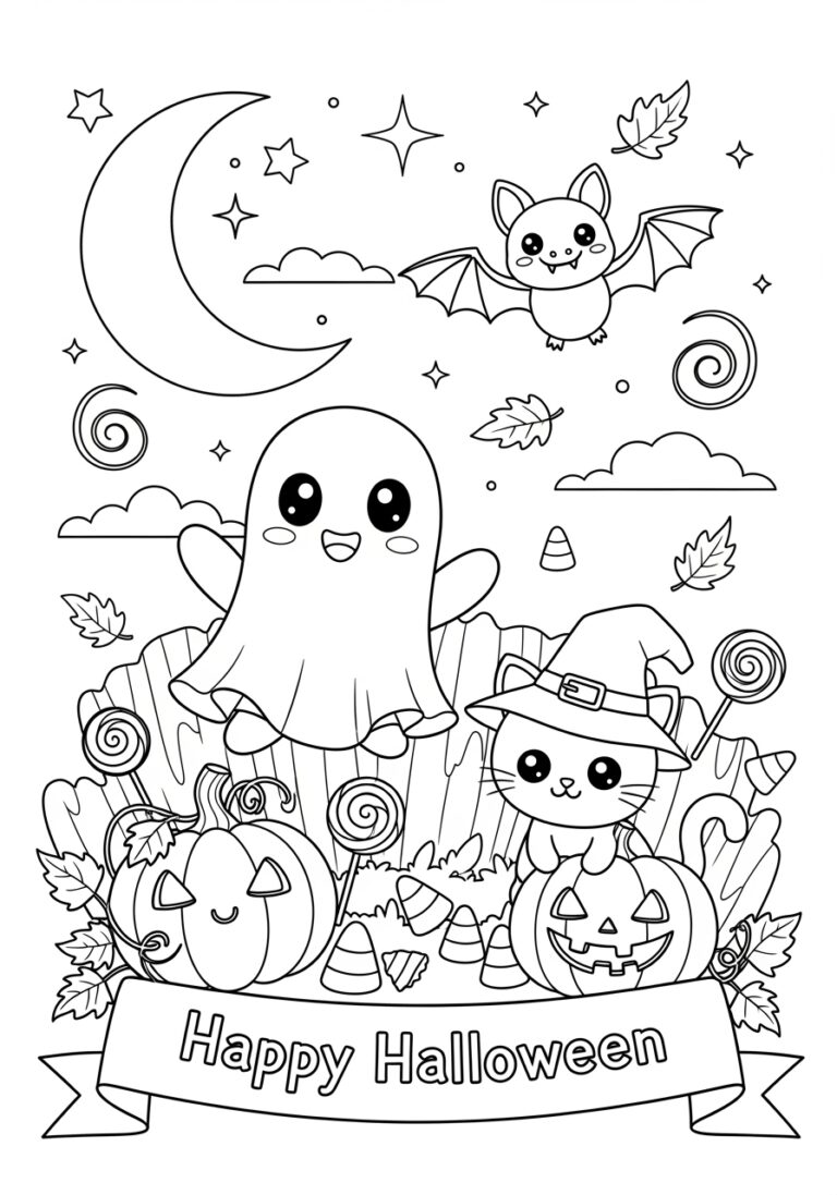 Cute Halloween Color Pages For Kids Free Printables