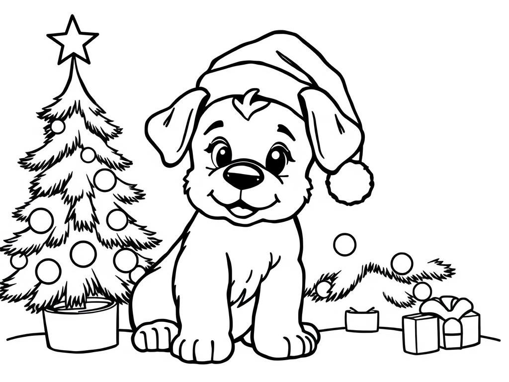 Cute Puppy Christmas Coloring Page Free Printable Coloring Page