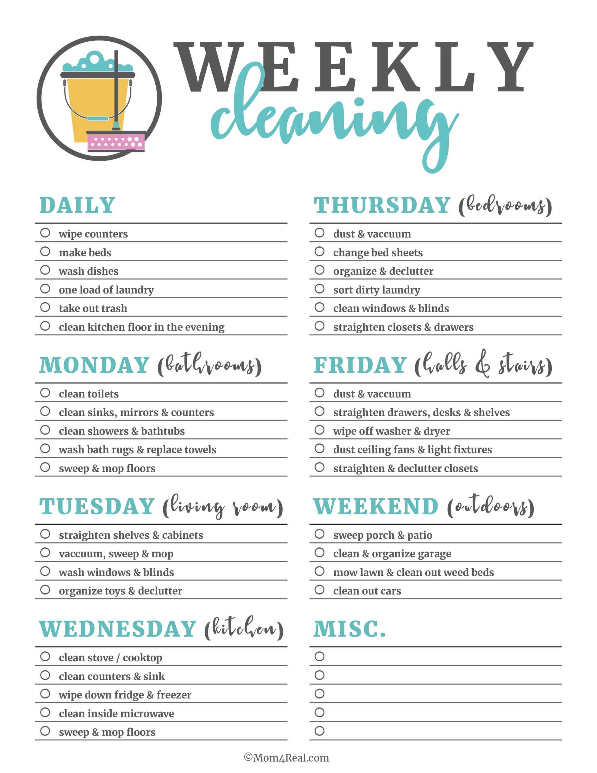 Daily Weekly Monthly Cleaning Checklist Printable Free Printable Party Favors