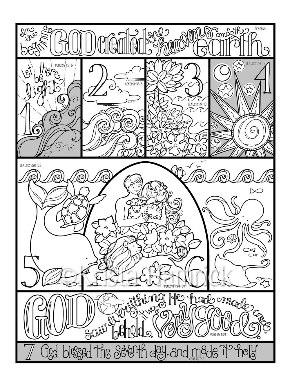 Days Of Creation Coloring Page In Three Sizes 8 5X11 8X10 Suitable For Framing 6X8 For Bible Journaling Tip in Etsy Days Of Creation Coloring Page In Three Sizes 8 5X11 8X10 Suitable For Framing 6X8 For Bible Journaling Tip in Etsy