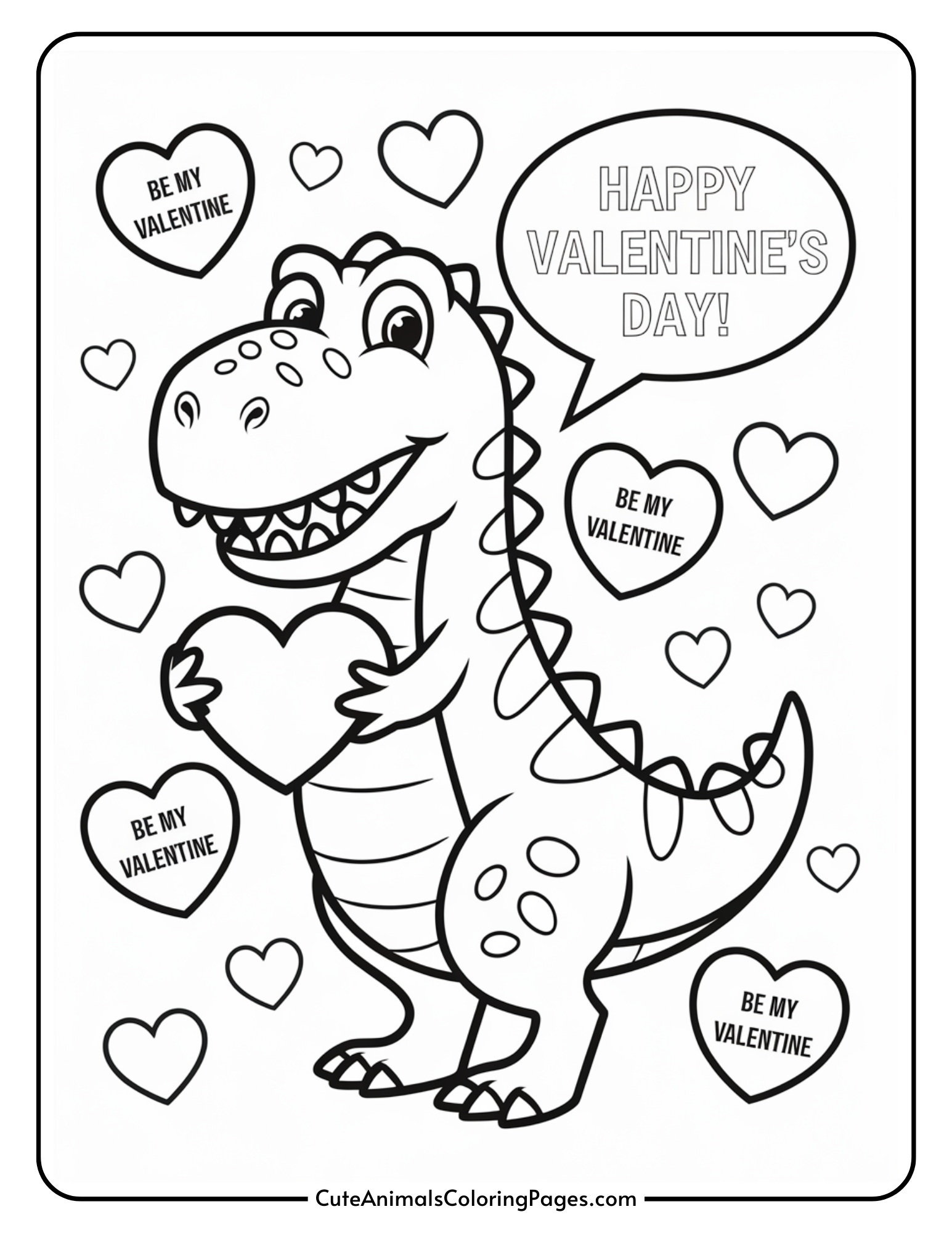 Dinosaur Valentine Coloring Page 10 Free Printables Cute Animals Coloring Pages