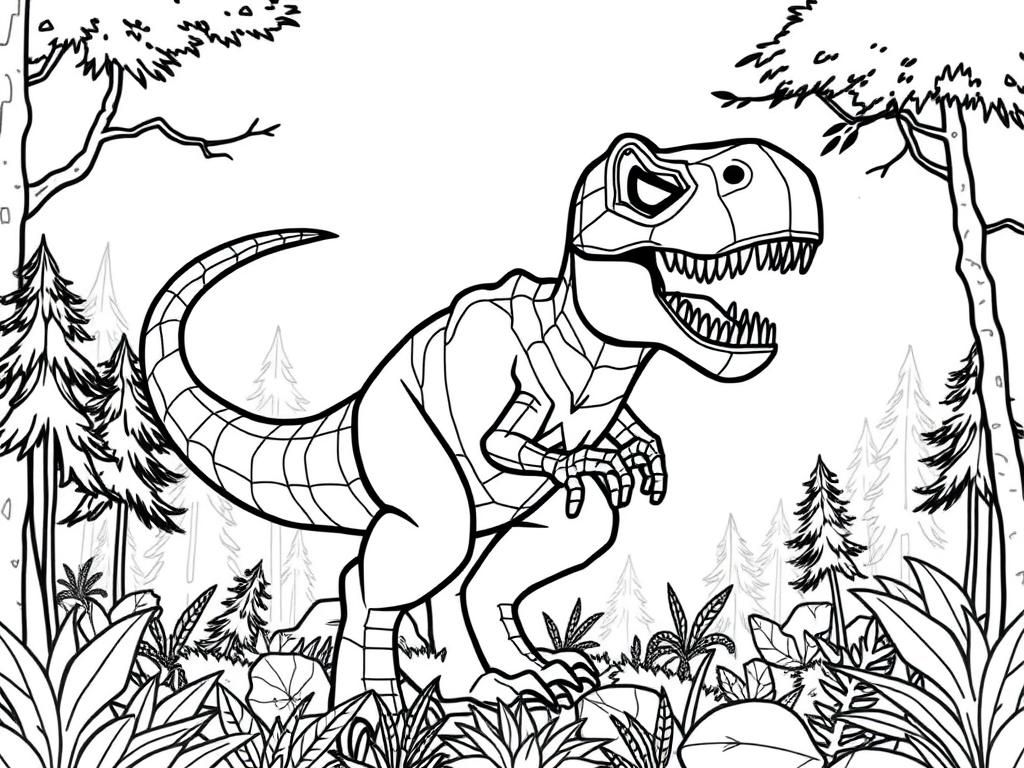 Dinosaurs Coloring Page Tyrannosaurus Rex In The Prehistoric Forest Free Printable Coloring Page