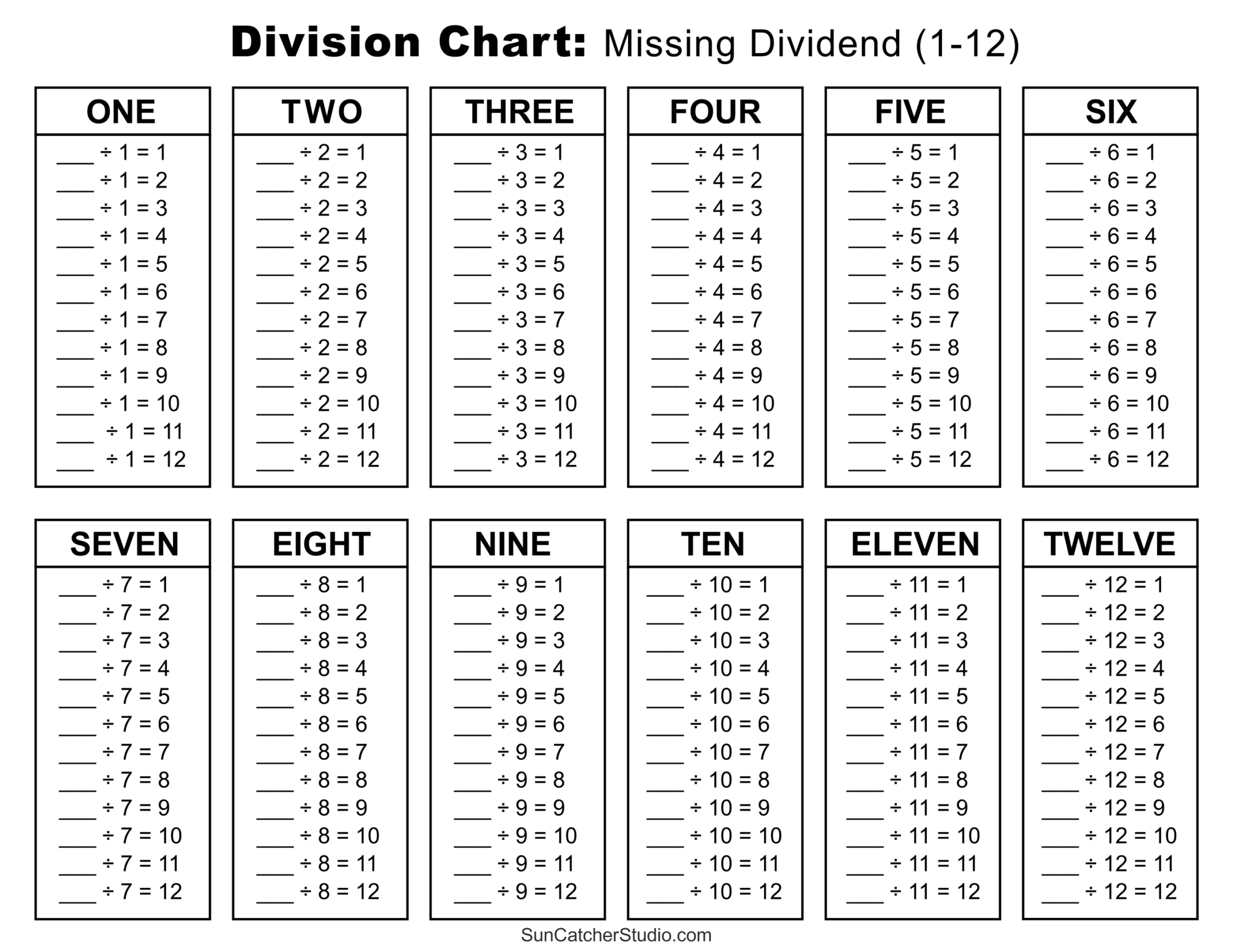 printable division sheets