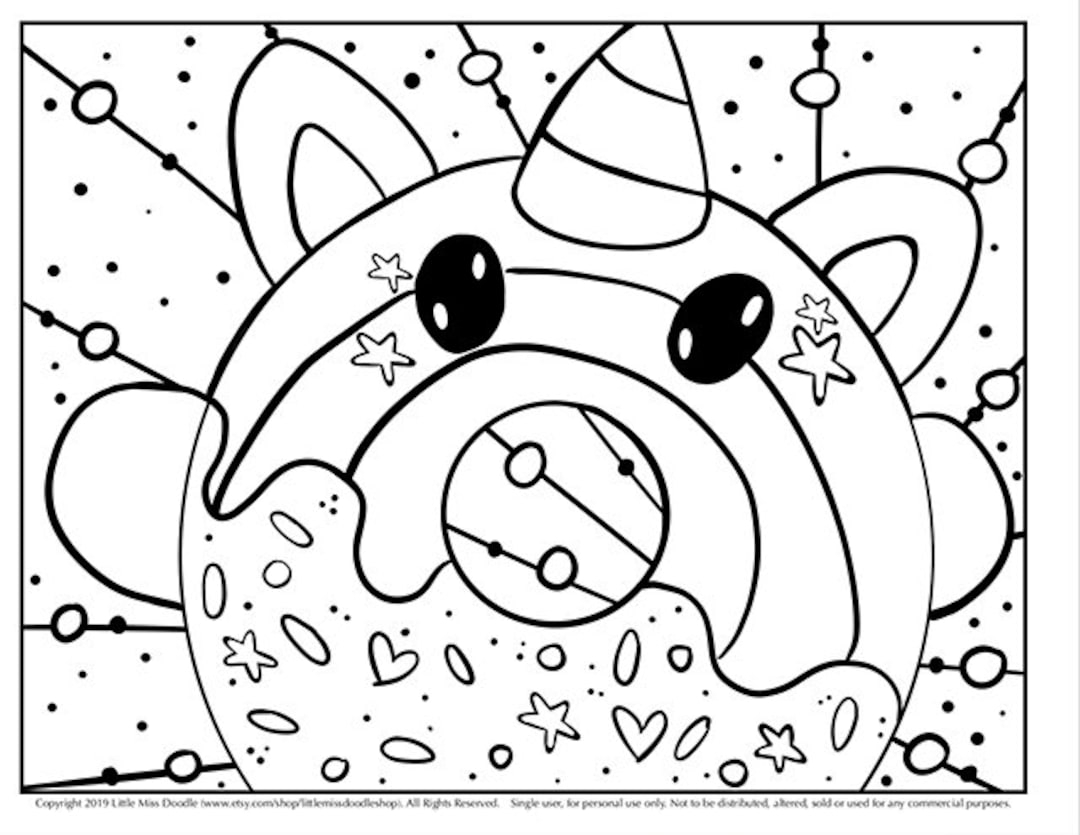 Donutcorn Doodle Printable Cute Kawaii Coloring Page For Kids And Adults Etsy