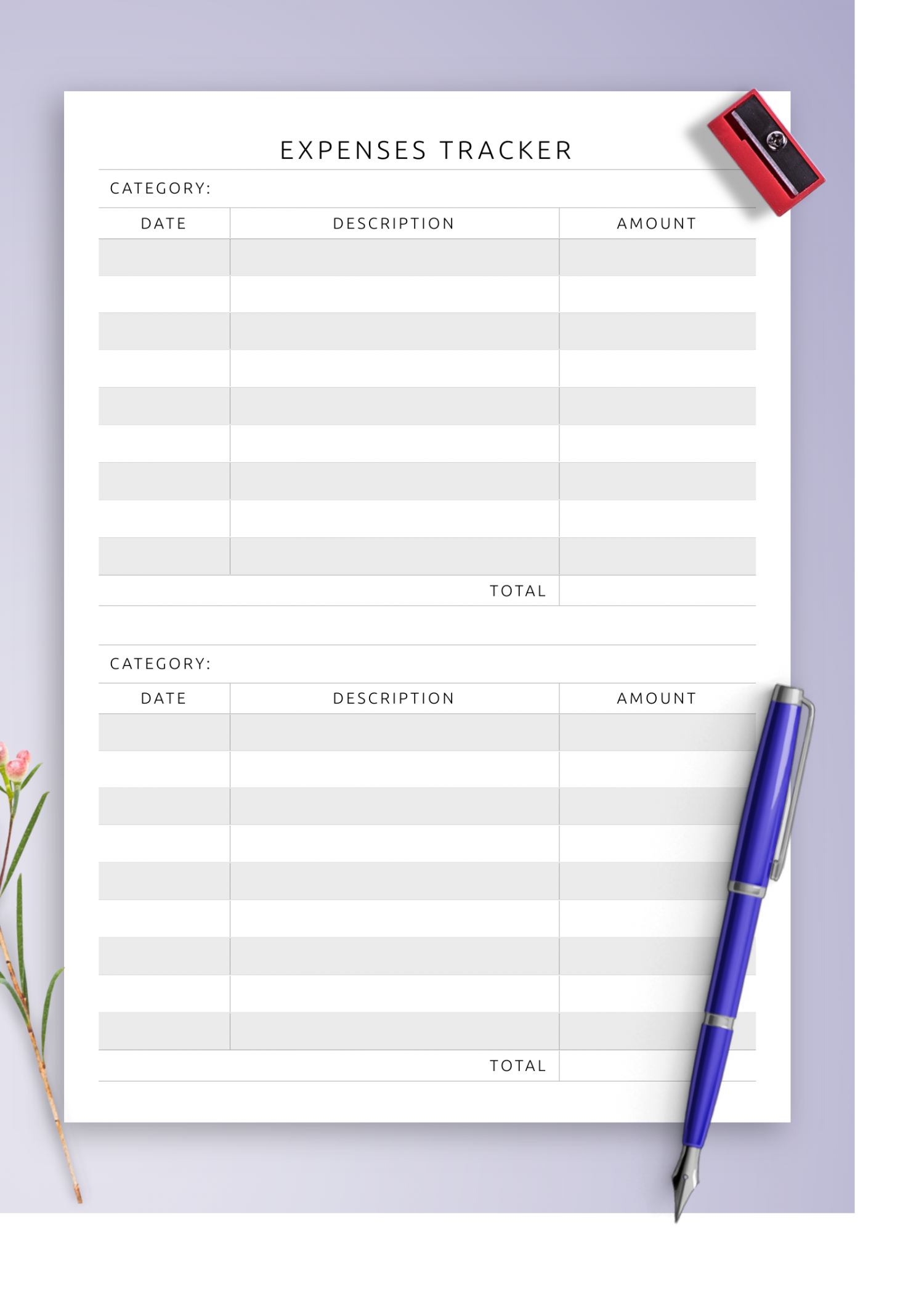 Download Printable Category Expenses Tracker Template PDF