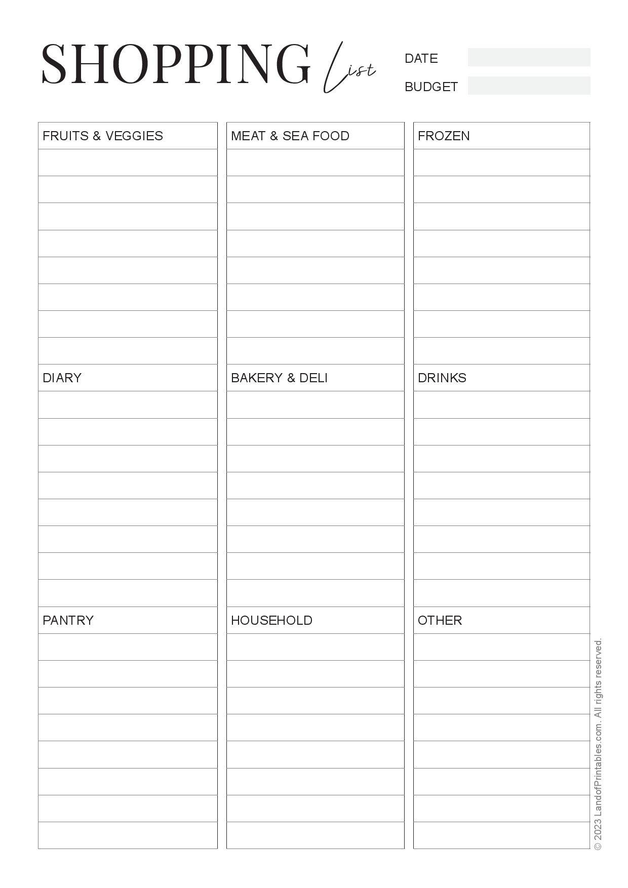 grocery list template free grocery list template free