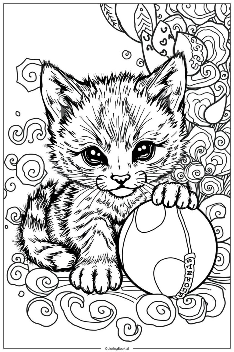 Easy Cute Kitten Sleeping Coloring Page Free PDF PNG Printable 