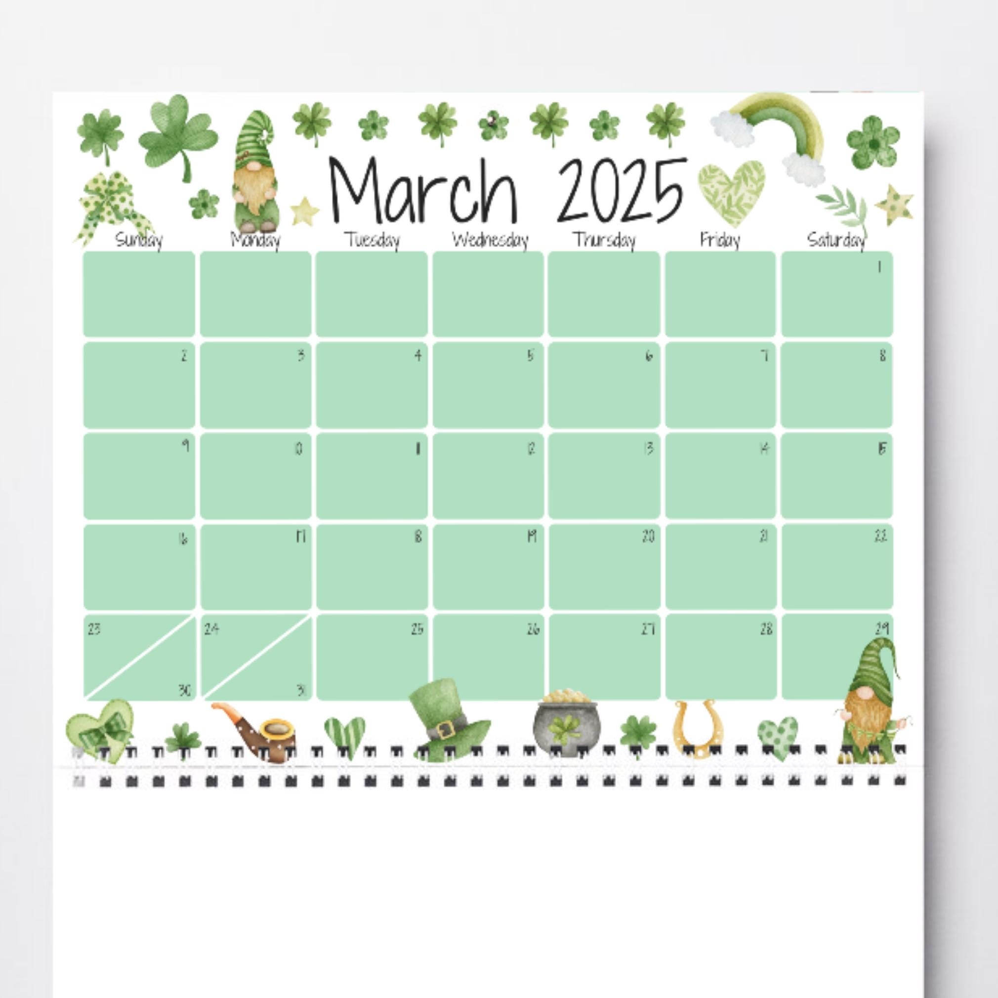 EDITABLE March 2025 Calendar Printable Planner Fillable Calendar Happy St Patrick s Day Cute Green Gnomes Instant Download PDF Etsy
