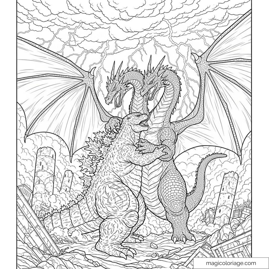 Epic Coloring Page Of Godzilla And King Ghidorah In Battle Epic Coloring Page Of Godzilla And King Ghidorah In Battle