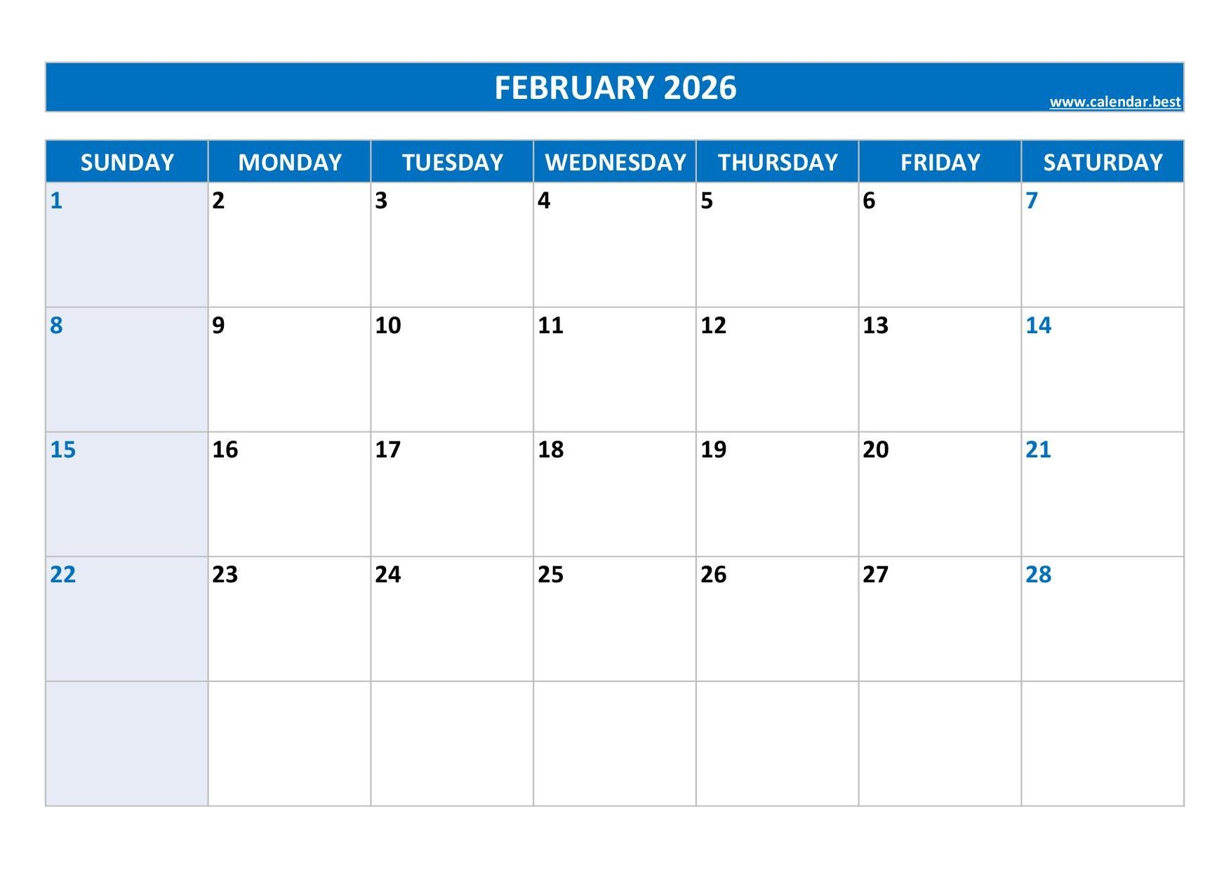 February 2026 Calendar Calendar best