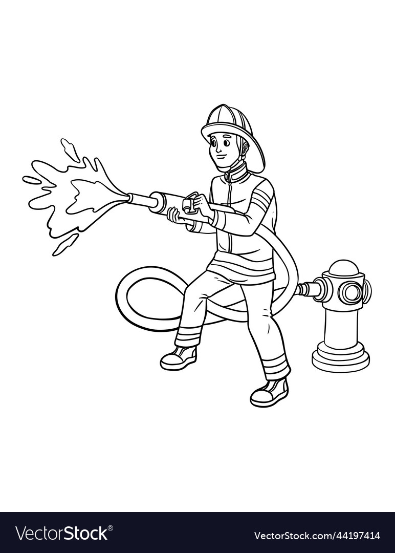Firefighter Isolated Coloring Page For Kids Royalty Free Vector VectorStock