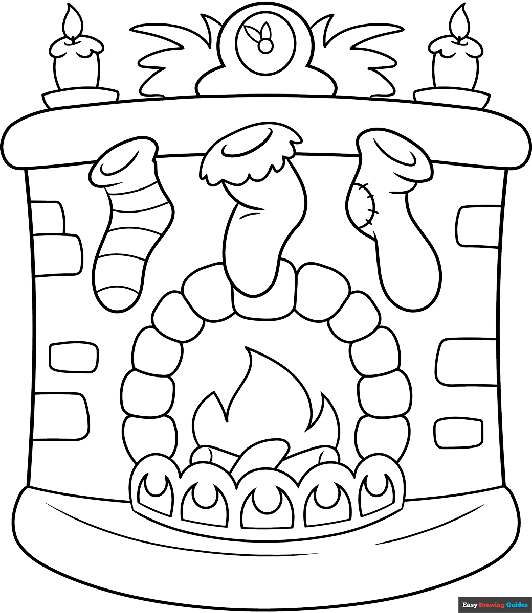 Fireplace With Christmas Stockings Coloring Page Easy Drawing Guides