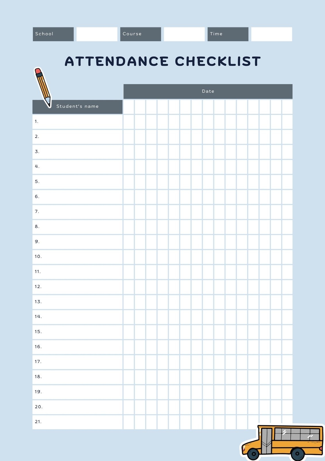 printable attendance sheet