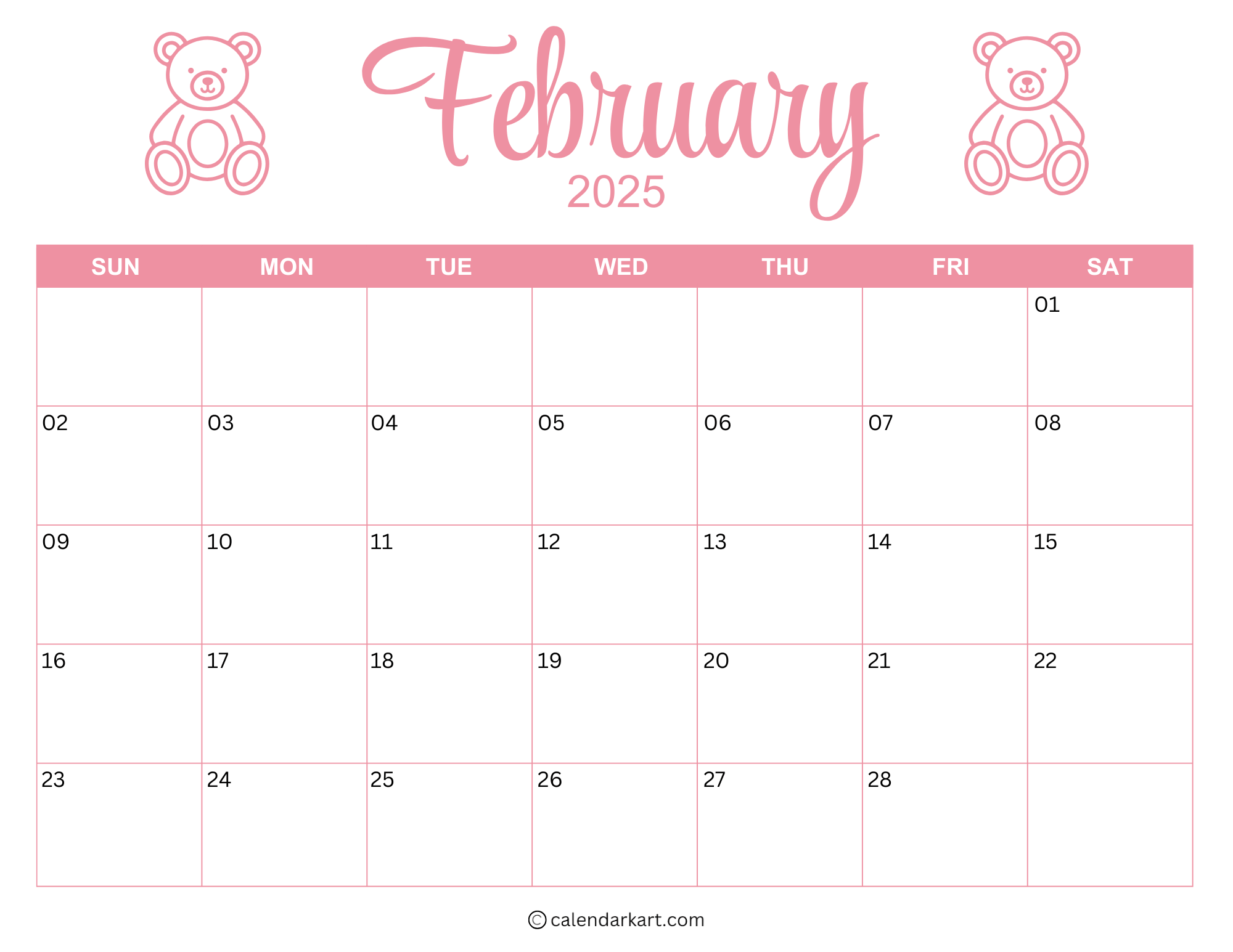Free Cute Printable February 2025 Calendar CalendarKart