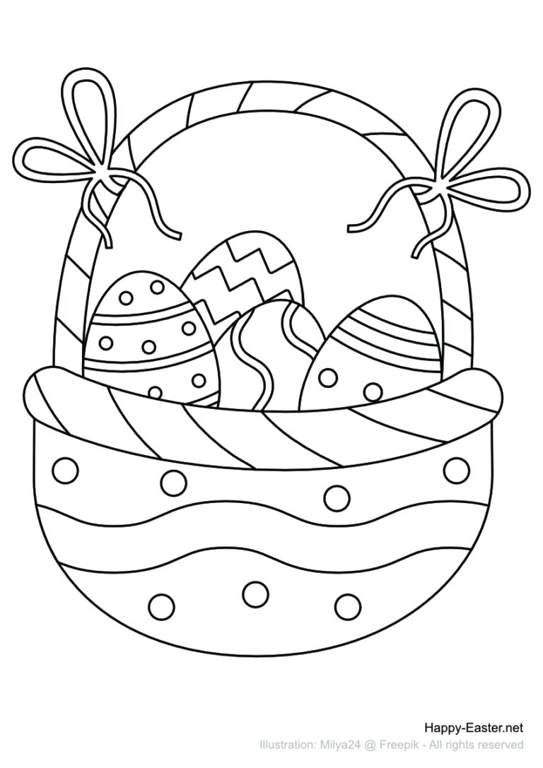 Free Printable Coloring Page Easter Egg Basket With Bows
