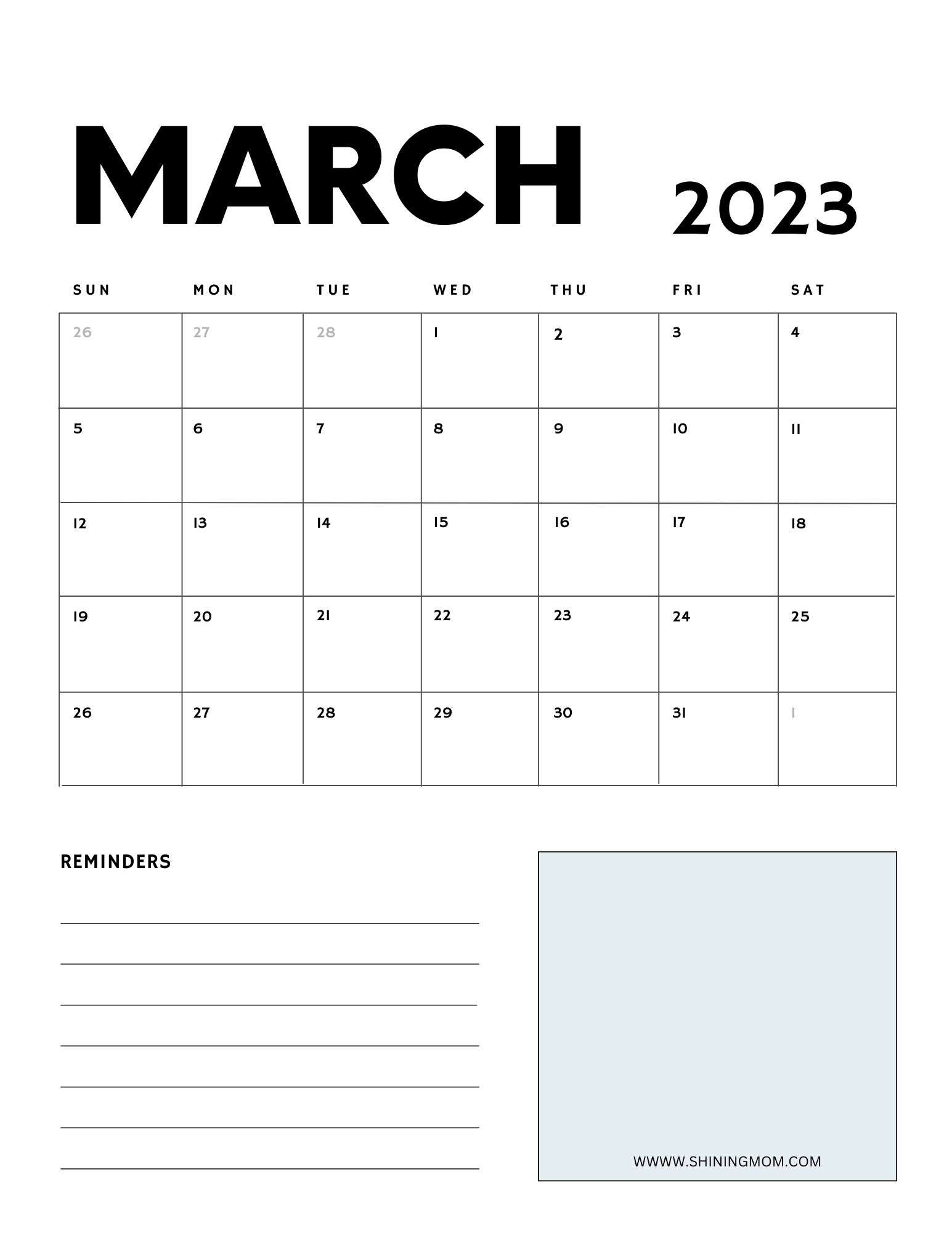 Free Printable March 2023 Calendar 21 Best Designs Free Printable March 2023 Calendar 21 Best Designs