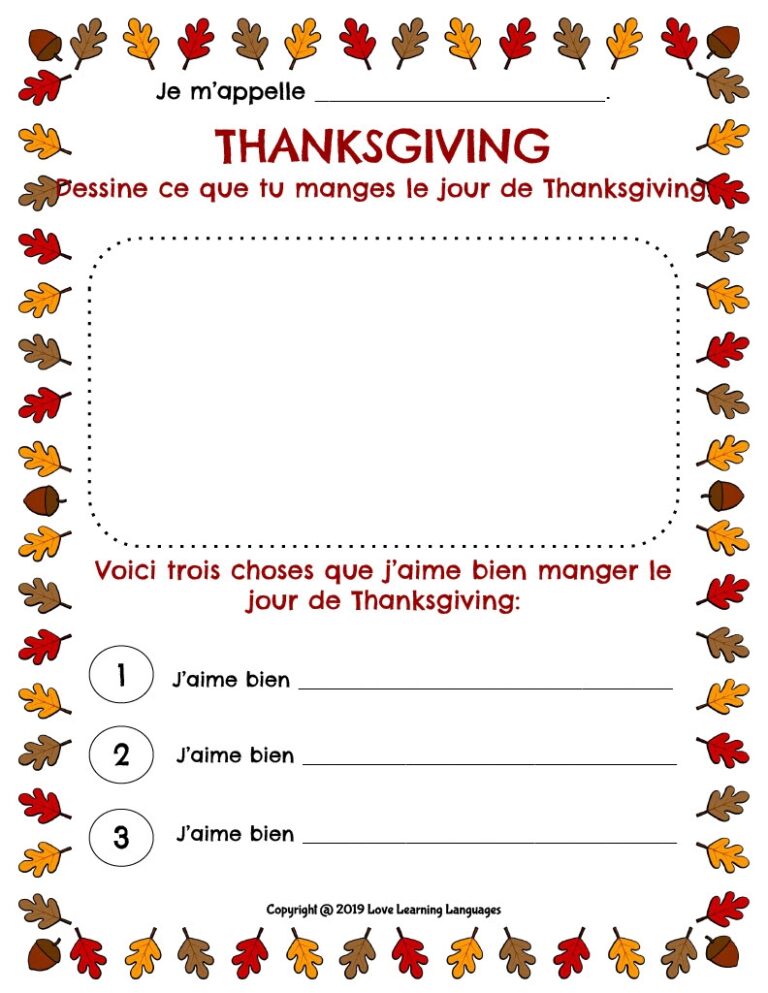 French Thanksgiving Writing Worksheets No Prep Printables By Teach Simple