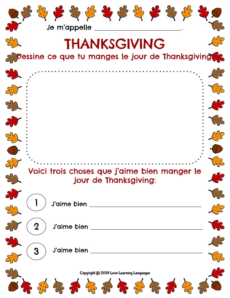 French Thanksgiving Writing Worksheets No Prep Printables By Teach Simple