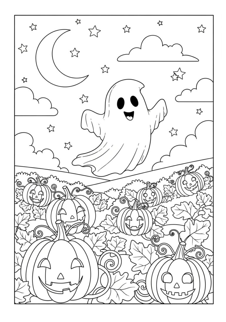 Ghost In Pumpkin Patch Coloring Page Free Printable Ghost In Pumpkin Patch Coloring Page Free Printable