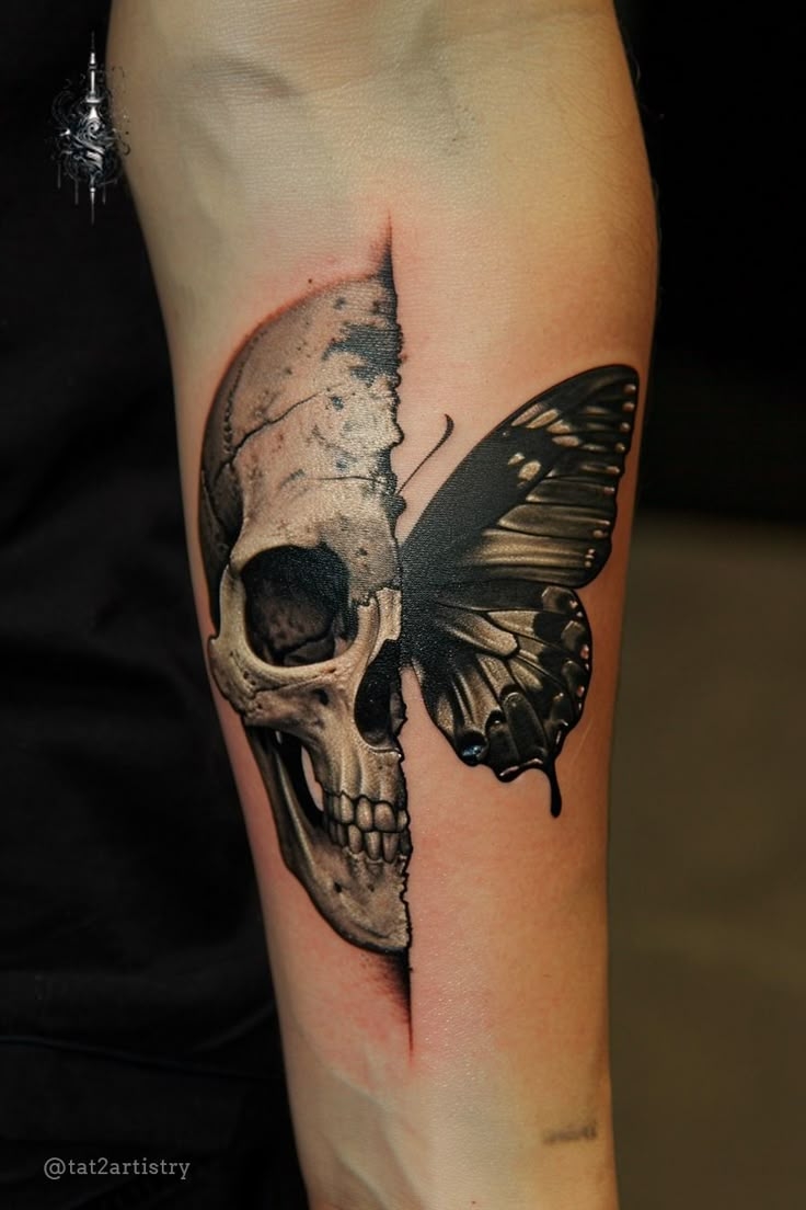 Half Skull Half Butterfly Tattoo Merging Life Afterlife Half Skull Half Butterfly Tattoo Merging Life Afterlife