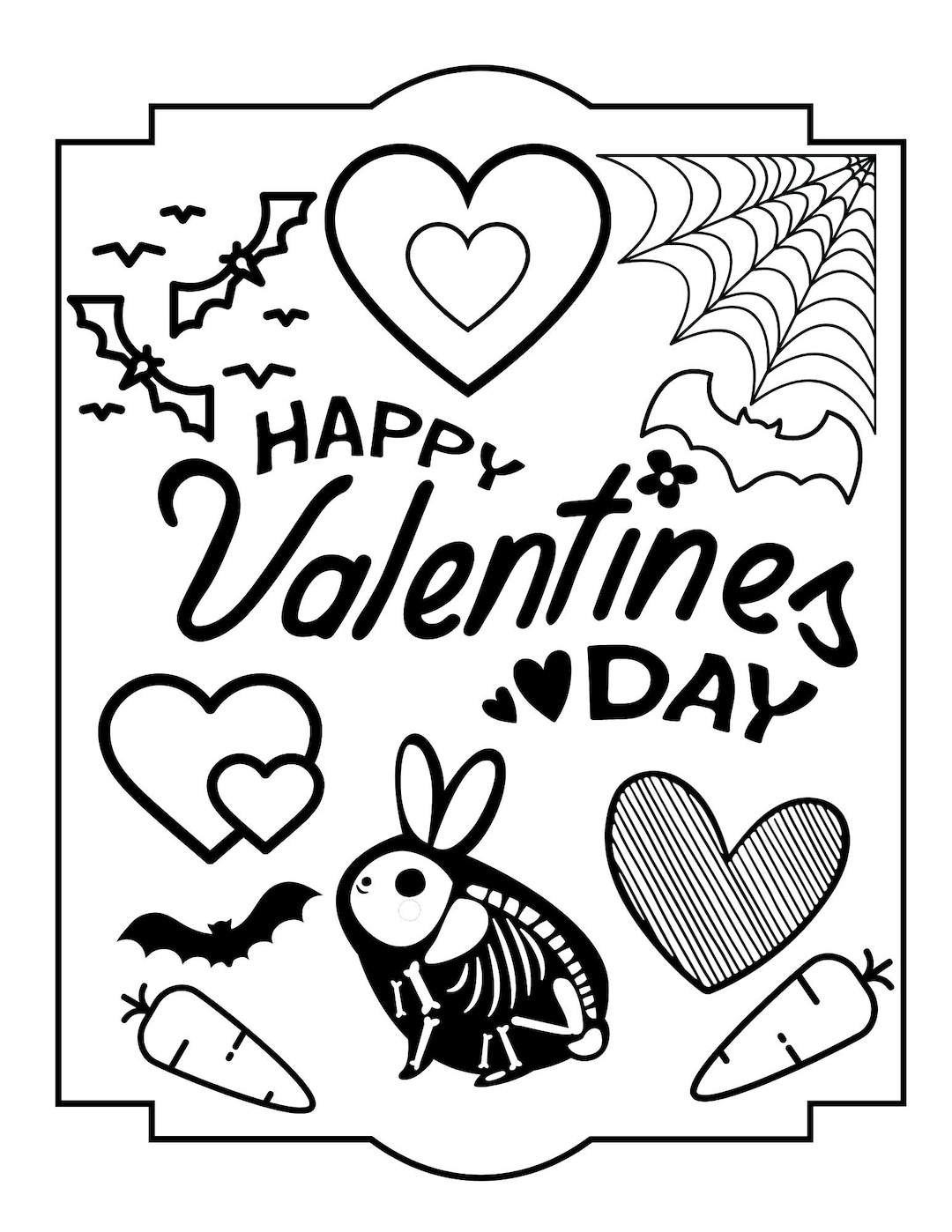 Happy Valentines Day Spooky Theme Coloring Page Etsy