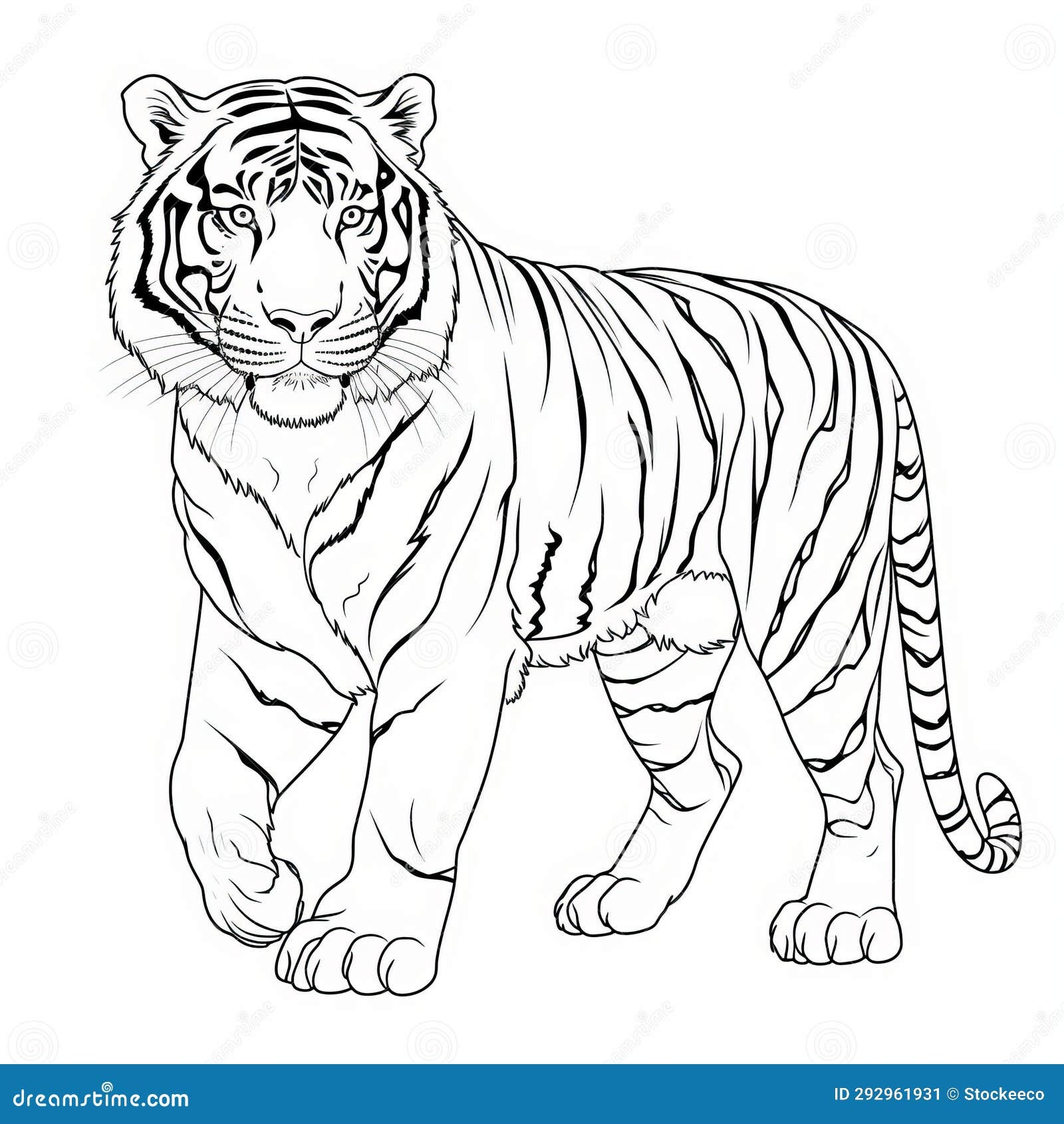 Hyperrealistic Tiger Coloring Page Detailed Outline Drawing For Monochrome Coloring Stock Illustration Illustration Of Character Printable 292961931
