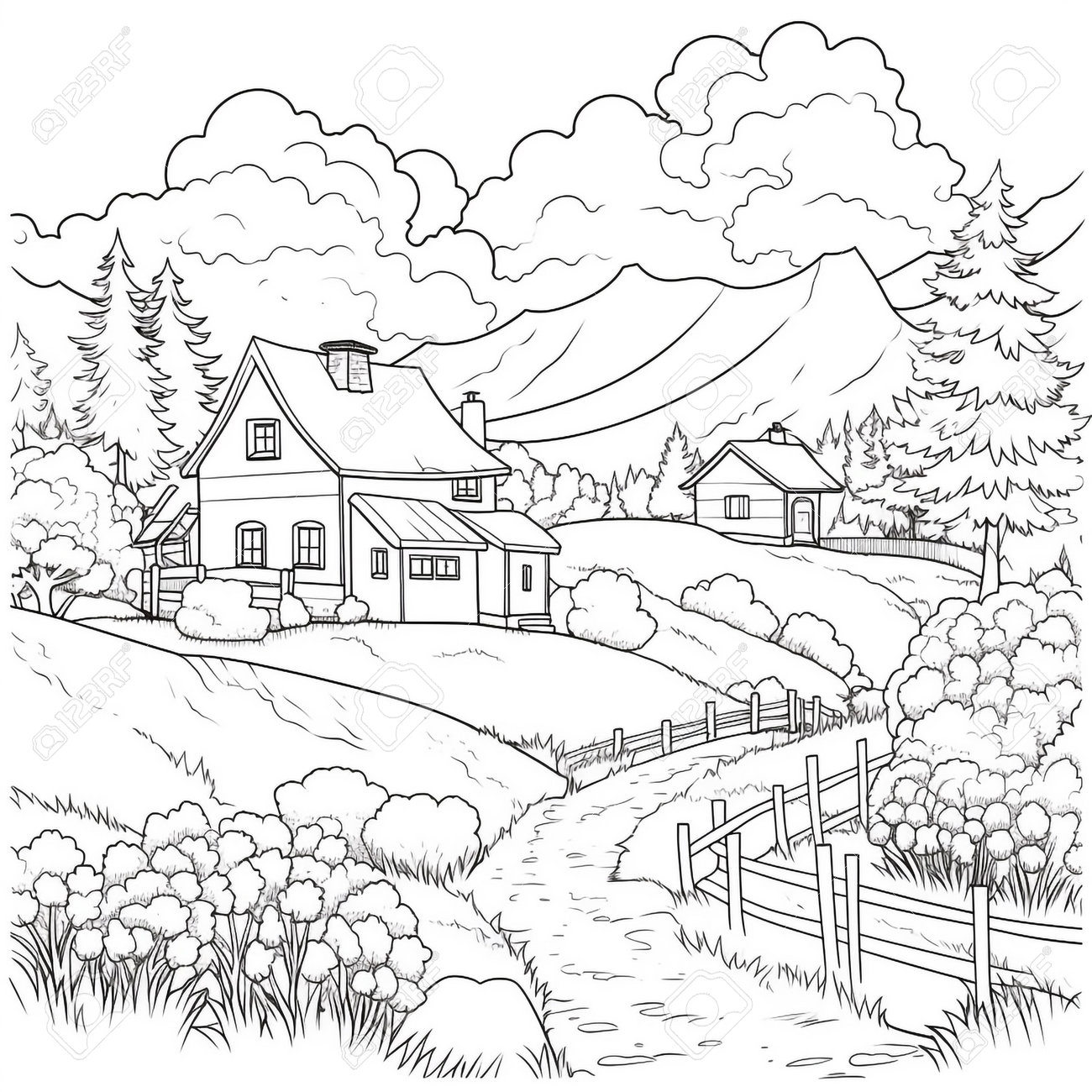 Landscape Coloring Pages Stock Photo Picture And Royalty Free Image Image 210016321 
