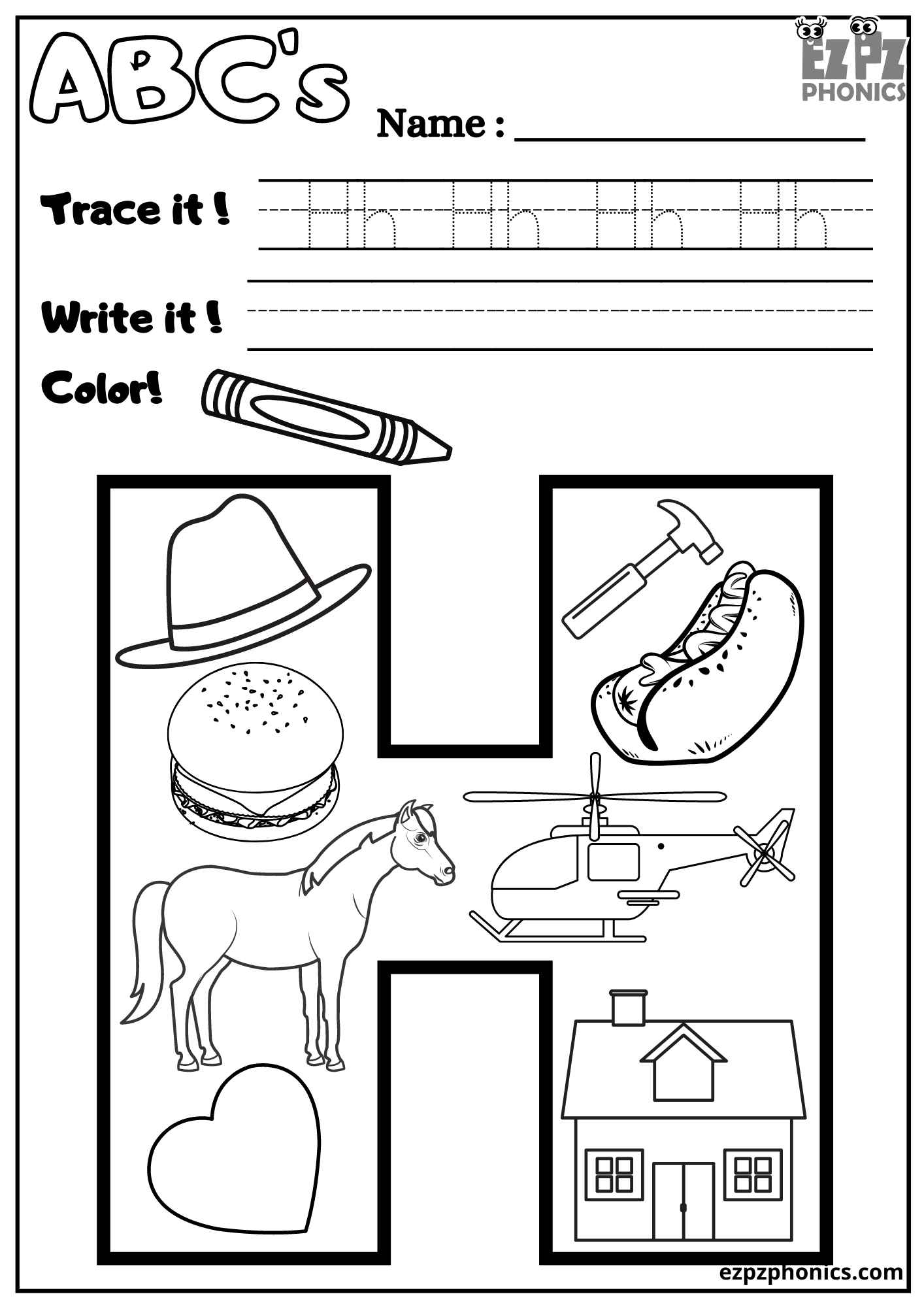 letter h coloring sheet